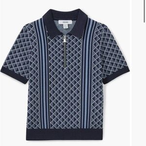 REISS Kids' Boys Sanderson Jacquard Quarter Zip Polo SS Sweater Shirt Sz 12-13Y